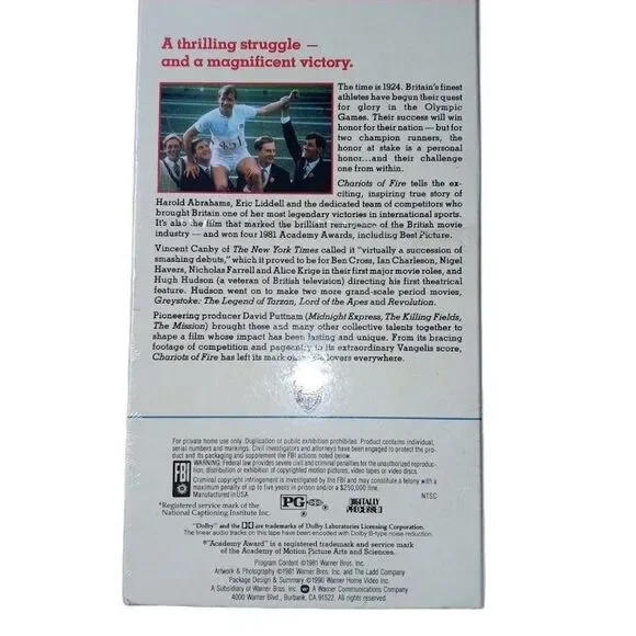 Chariots of Fire 1981 Movie VHS Tape New Factory Sealed Watermark - Picture 2 of 4